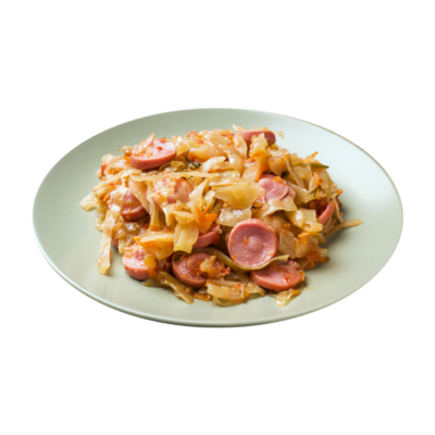 Капуста тушкована з сосисками
